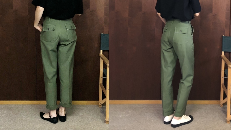 高身長女性の着画　シンゾーンベイカーパンツ後ろ姿