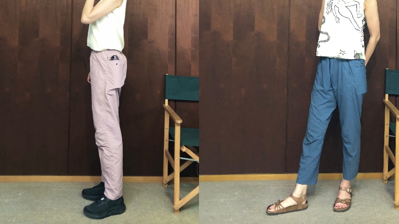 山と道の5ポケットパンツサイズ違い履き比べ着画　L-tallサイズとM-tallサイズ